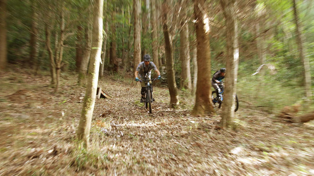 豊後大野でマウンテンバイクにチャレンジリバーパーク犬飼ラフティングの様子